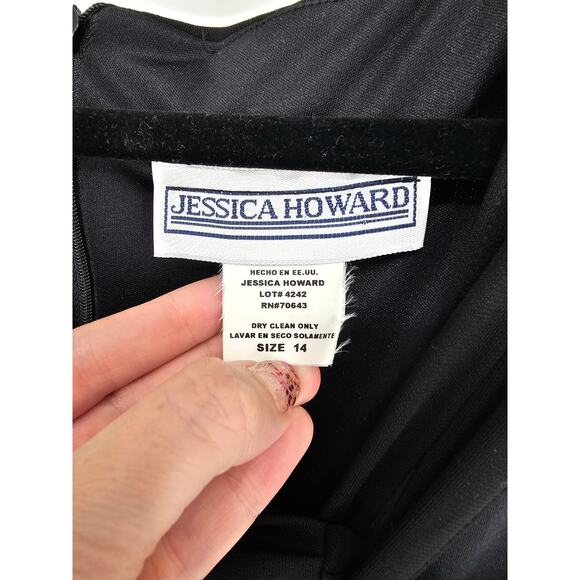 Jessica Howard Womens Sz 14 Midi Length Formal Dress Sleeveless Solid Black - Picture 4 of 5
